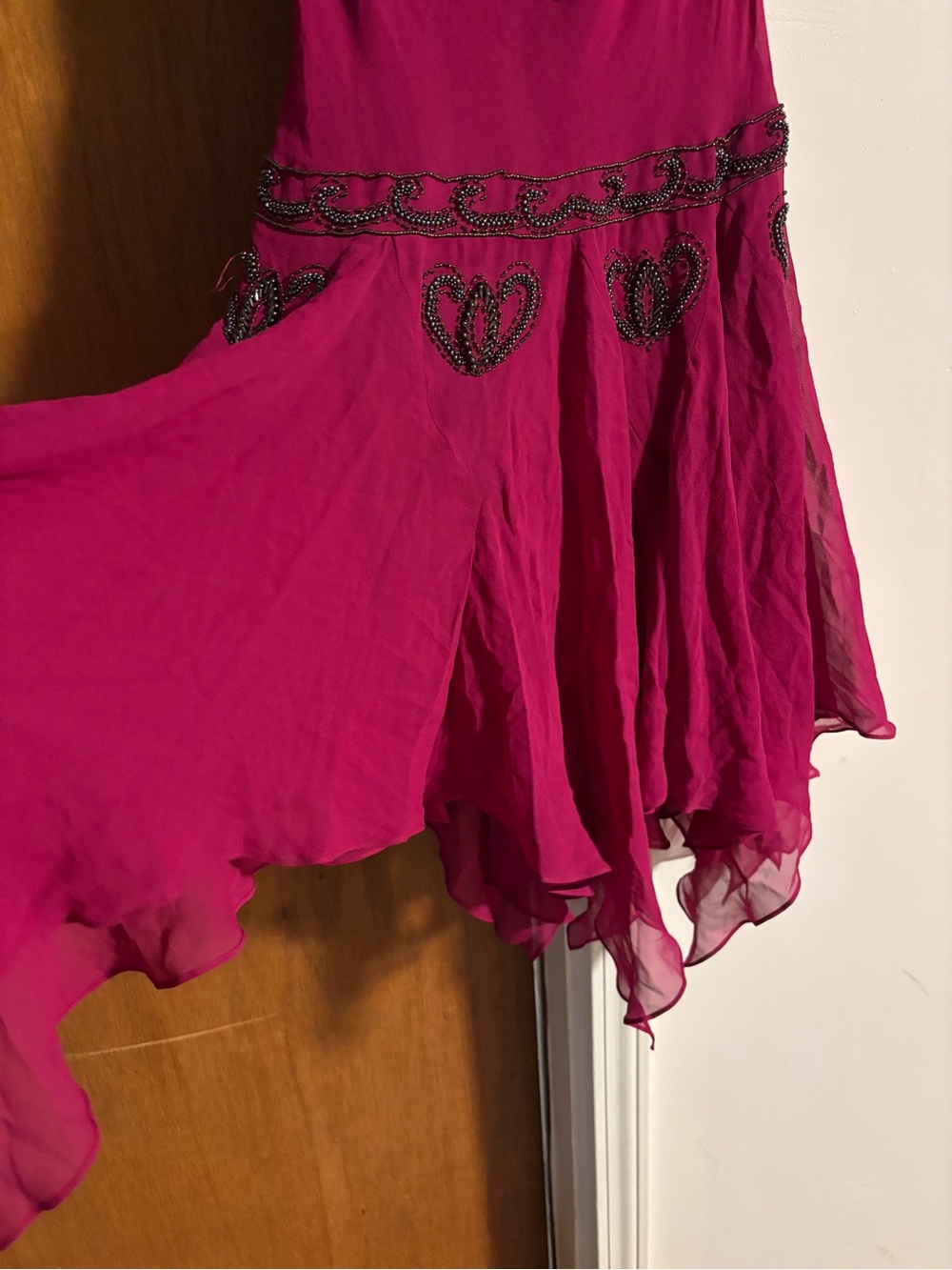 Vintage 1990s Sue Wong Nocturne Magenta Beaded High-Low Spaghetti-Strap Dress - Picture 5 of 9